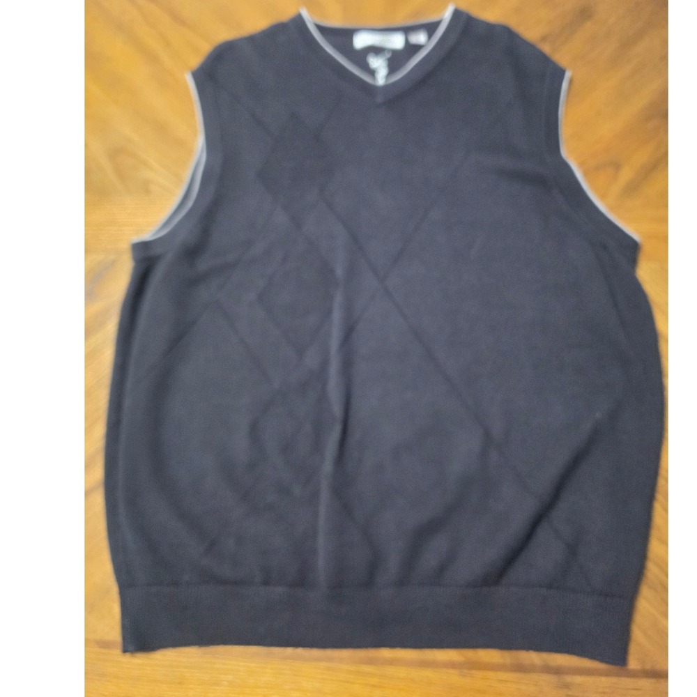 Cypress Links Mens XL Black Argyle V-Neck Cotton Golf Sweater Vest Sleeveless